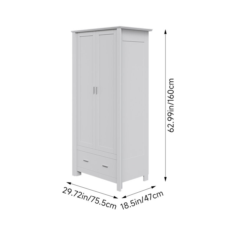 2 Door Manufactured Wood Wardrobe, White