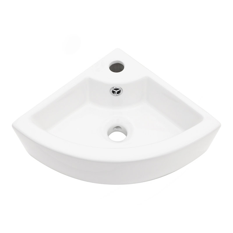 Évier mural en céramique en porcelaine blanche 18 po x 13 po avec trou pour robinet et trop-plein