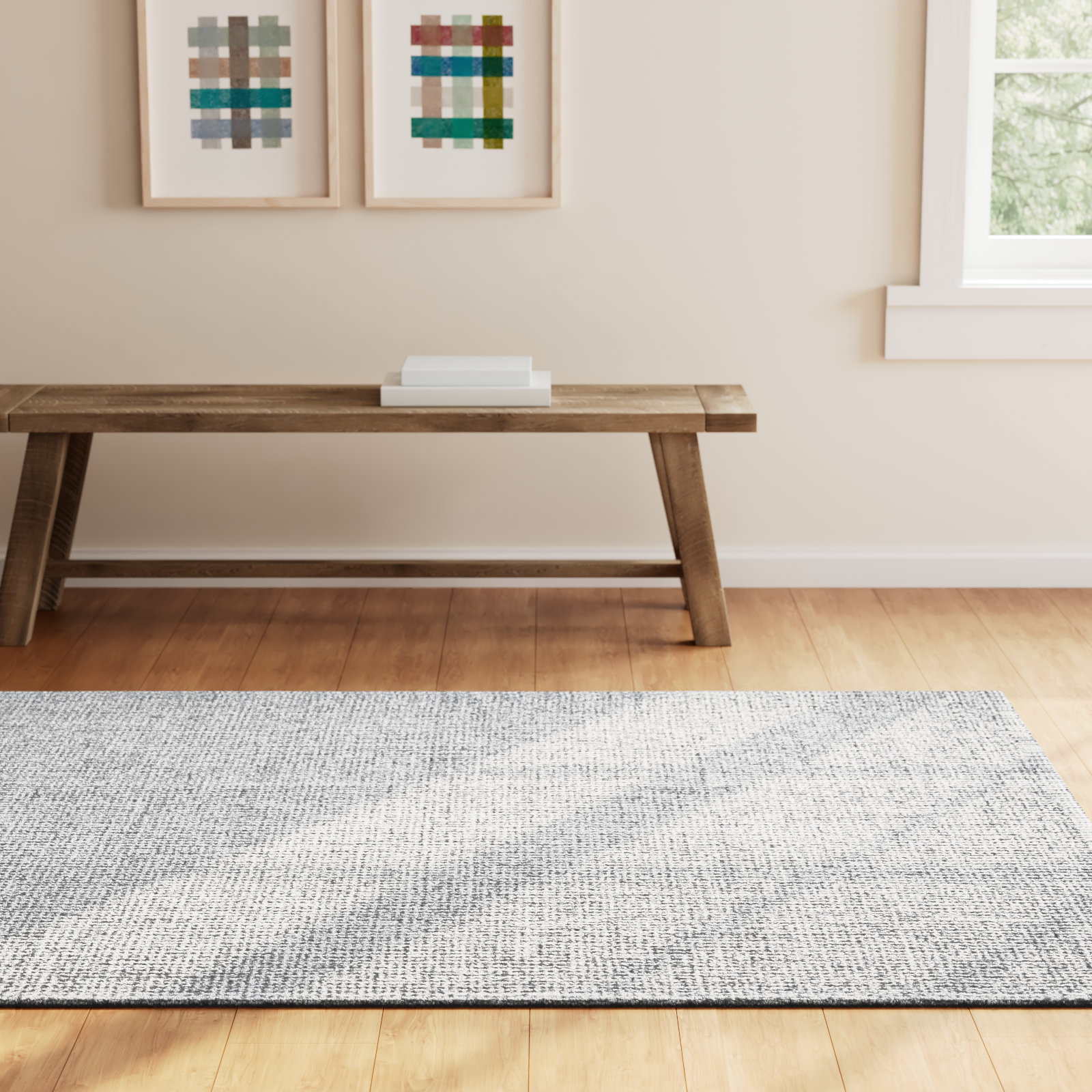Britley Gray White Hand-Tufted Geometric Wool Rug, Rectangle 6'6" x 9'6"