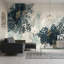 Papier peint botanique, feuilles d'aquarelle, panneau mural feuillage bleu marine-861854311-861854304