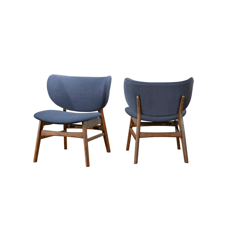 Chaise de salle à manger Isina, polyester, bois de noyer brun, Bleu