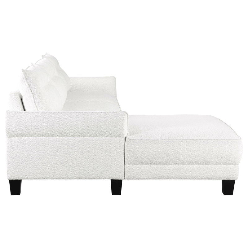 White Upholstered Curved Arm Sectional Sofa