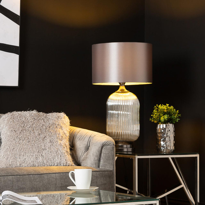 Balram 75.5cm Living Room Table Lamp with Glass Base, Bedside Buffet Lamp for Bedroom