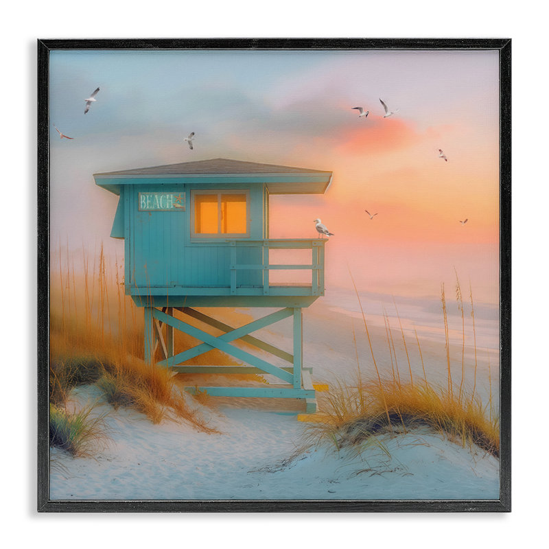 «Coastal Charm Beach», estampe numérique par Steve Hunziker, Giclée encadrée noir minuit, H 17 po x l 17 po