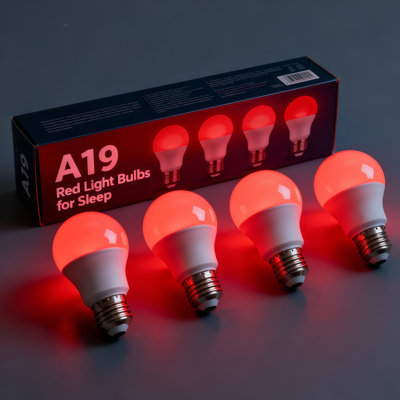 Ampoule DEL rouge A19 pour le sommeil, 9 W (équivalent 60 W), 625 nm, 140 lm, bloque 100 % de la lumière bleue, dimmable, culot E26 en polycarbonate, 120 V, idéale pour la chambre et la chambre de bébé, lot de 4.