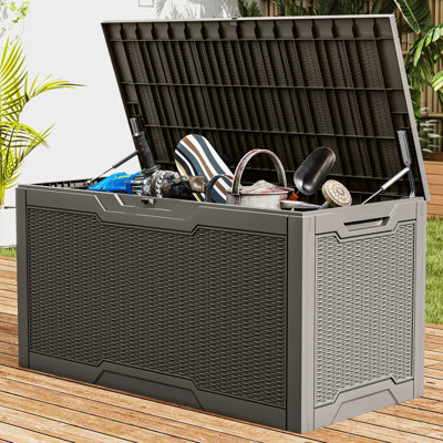 100 Gallon Outdoor Storage Deck Box Large Resin Patio Bench Lockable Container