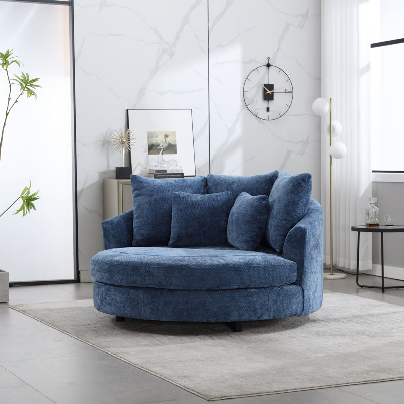 Fauteuil demi-tonneau surdimensionné avec housse, Chenille bleu