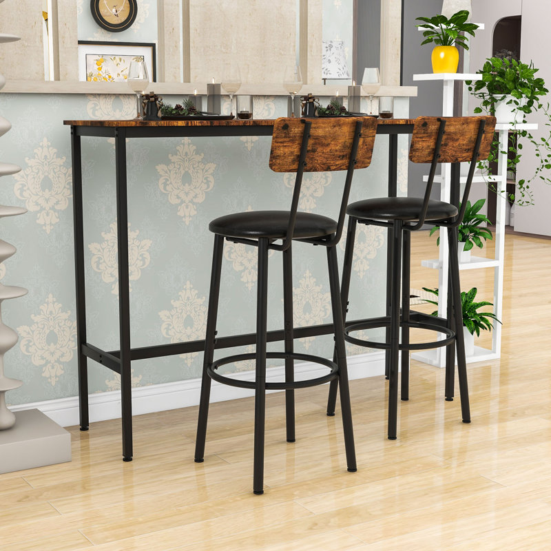 3Pcs Dining Table Set with 2 Chairs, Rustic Brown
