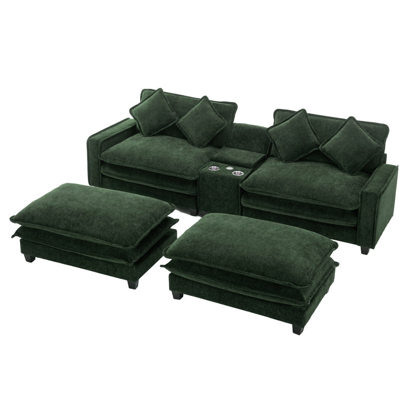 Cythina Upholstered Sectional, Green Chenille/Polyester Blend