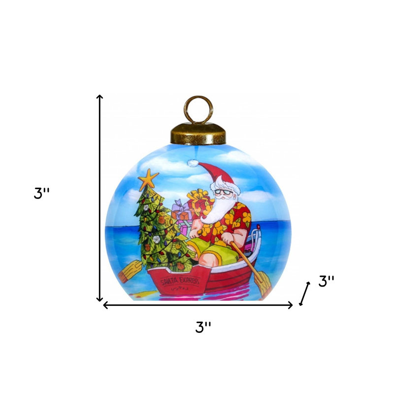Ornement en verre soufflé à la bouche Rowing Santa Express