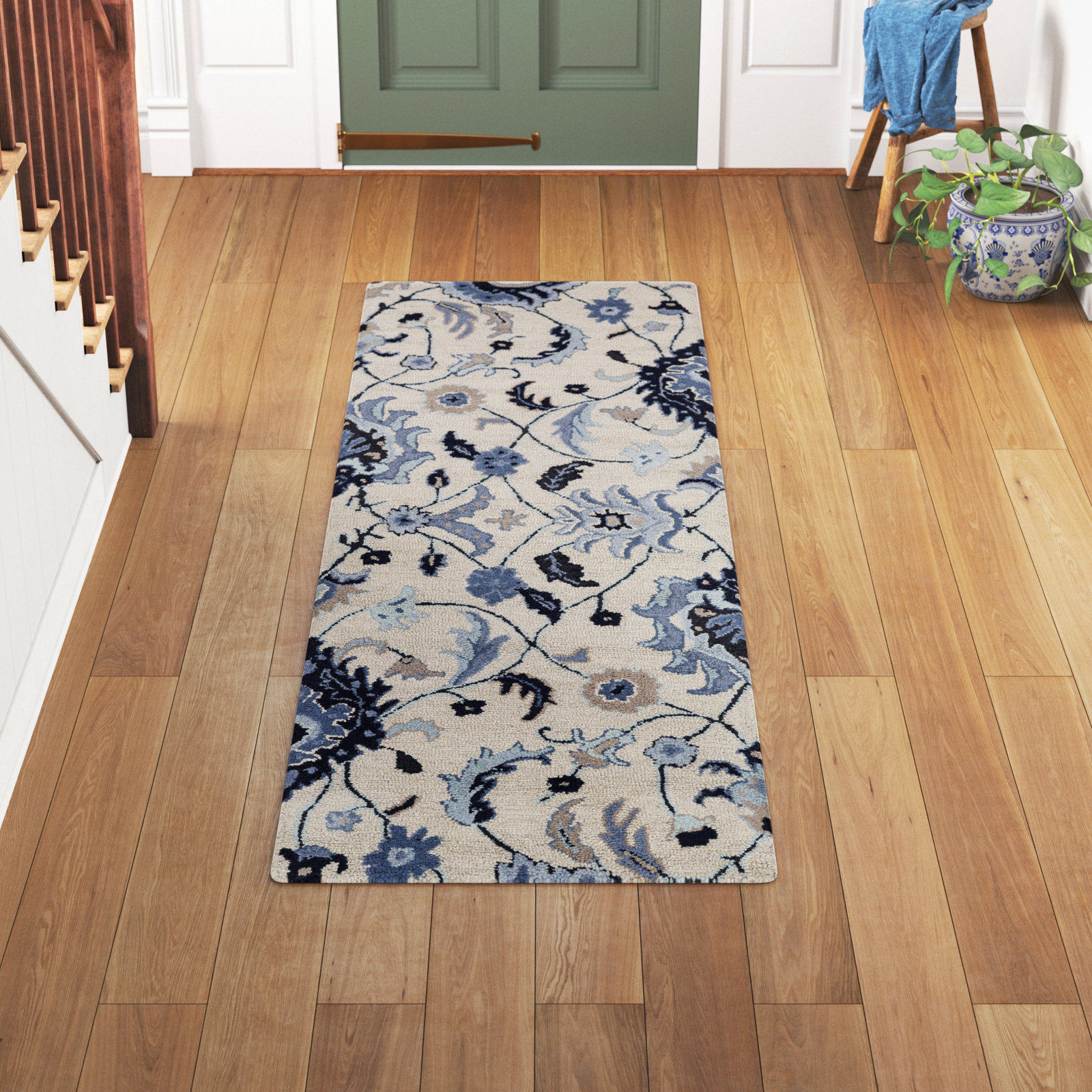 Alexander Hand-Tufted Blue/Ivory/Beige Wool Rug, Runner 2'6" x 8'
