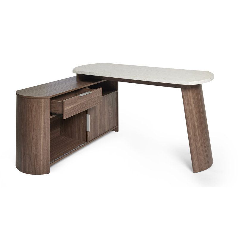 Modular L-Shaped Executive Desk, White/Brown