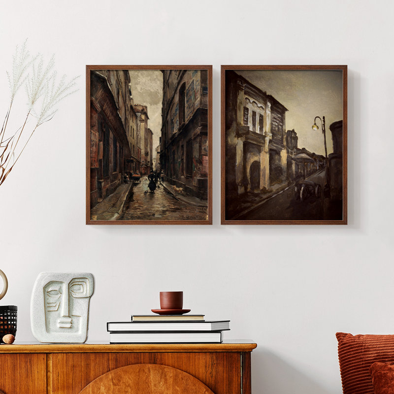 «Vintage Landscape LX», impression giclée sur cadre - ensemble de 2, H 23 po x l 58 po, Noyer