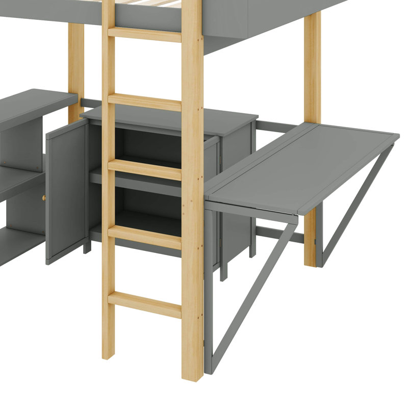 Lit mezzanine Janelly, pour enfants, Double, Gris