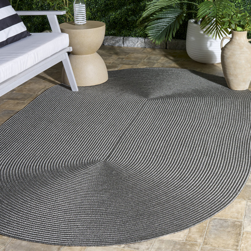 Braided Hand Woven Machine Washable Solid Color Indoor Rug, 5'-0" x 8'-0" Oval