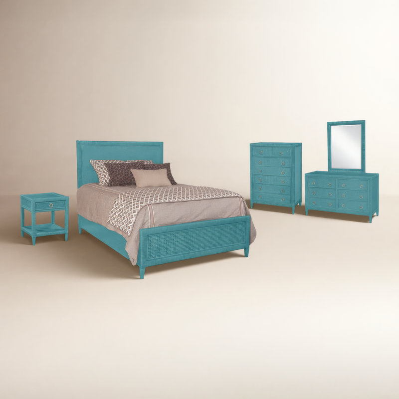 Monterey Bedroom Set, King, Pacific, 5 Pcs. Bed, Nightstand, 2 Dressers, Mirror