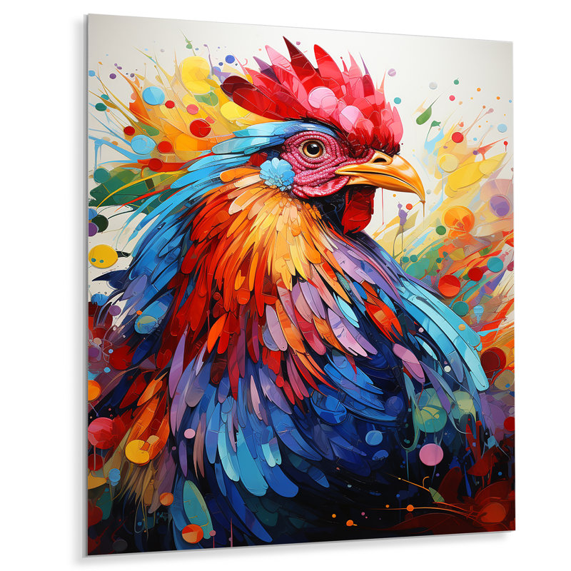 Coq coloré - Art mural coq animal en métal, H 20 po x l 12 po x P 1 po