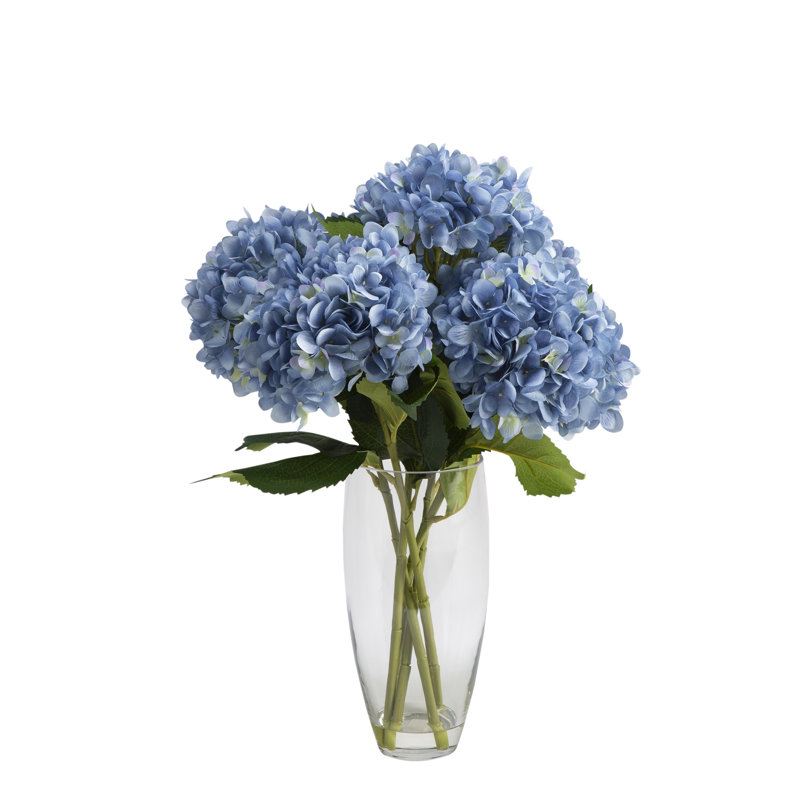 Hortensias dans un vase en verre, Bleu