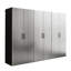 Contemporain 92,74 po Largeur de l'armoire de garage D (3) de 79,91 po de hauteur en gris métallique - Fonction, résistance à l'eau et à la chaleur, bandes à bords épais, tableau de qualité E0, tablette, support en métal double