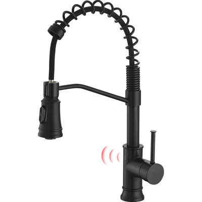 Robinet de cuisine mains mains intelligent - sans contact avec rétractable, activé par capteur de mouvement, style contemporain noir, laiton, capteur d'évier en céramique, duvet, pour