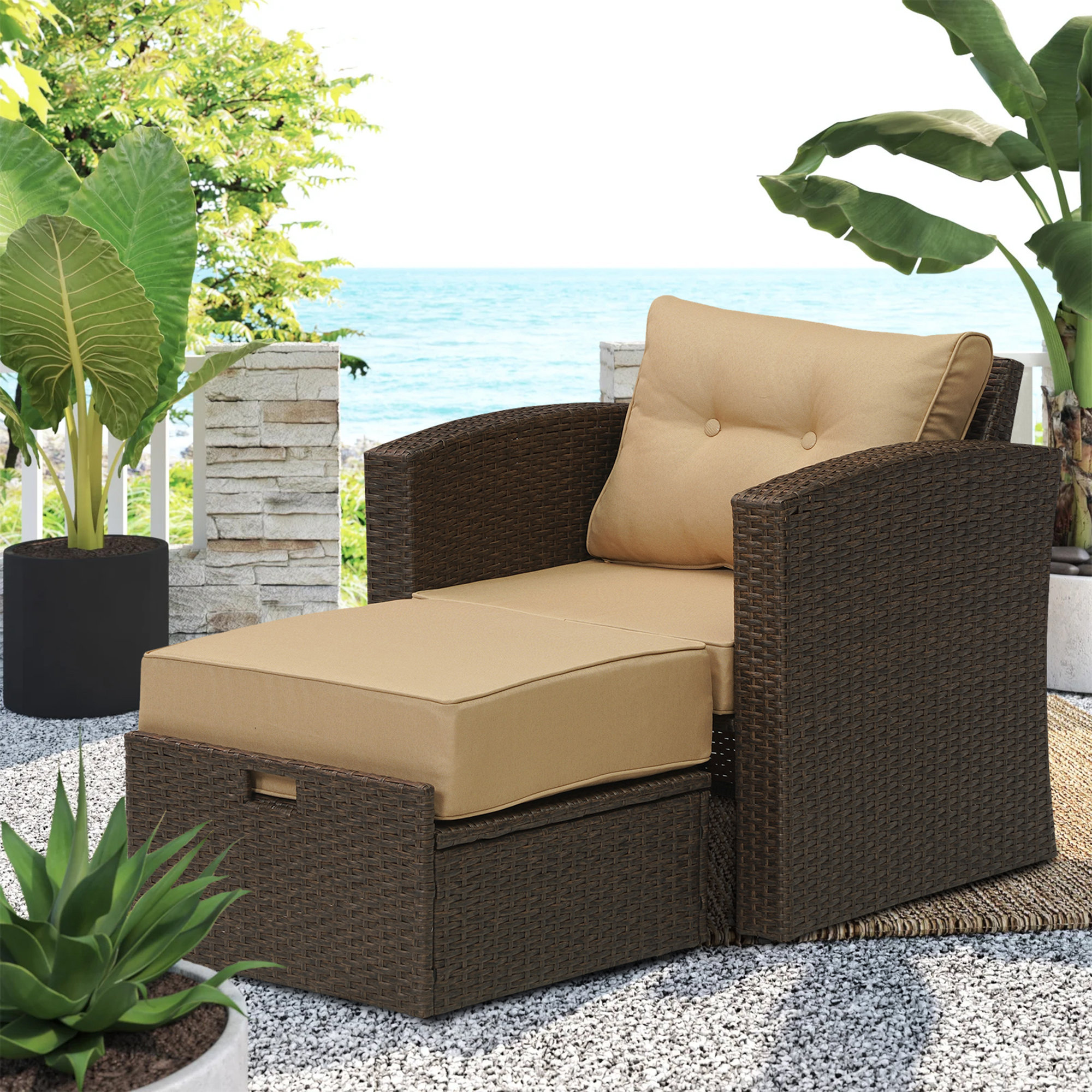 Josehul Patio Chair with Cushions and Ottoman