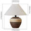 Lampe de table en céramique bicolore beige et brune - rayée à la main, abat-jour en lin pour la chambre à coucher, le salon et le chevet