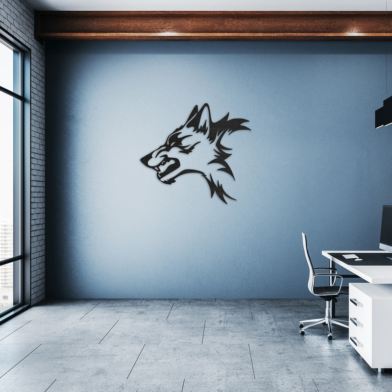 Art mural abstrait en forme de loup - Argent ACM (21,8 po x 24 po), H 41,8 po x l 46 po x P 0,25 po, Argent