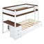 Lit superposé simple au-dessus d'un lit simple en noyer blanc avec bureau, lit gigogne, tiroirs de rangement et ports de chargement USB