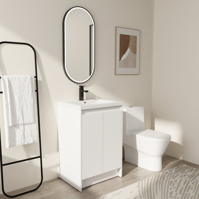 24" Bathroom Vanity with Resin Sink - Freestanding Cabinet & Storage
