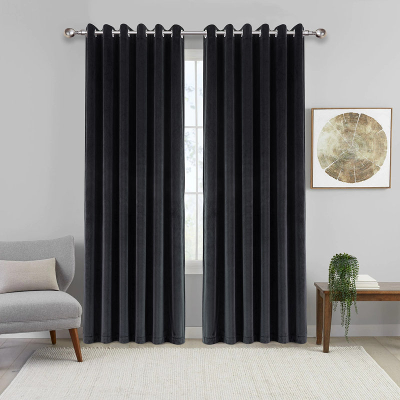 Imperial Rooms Crushed Velvet Eyelet Sheer Curtains, 168cm Width x 183cm Drop, Black