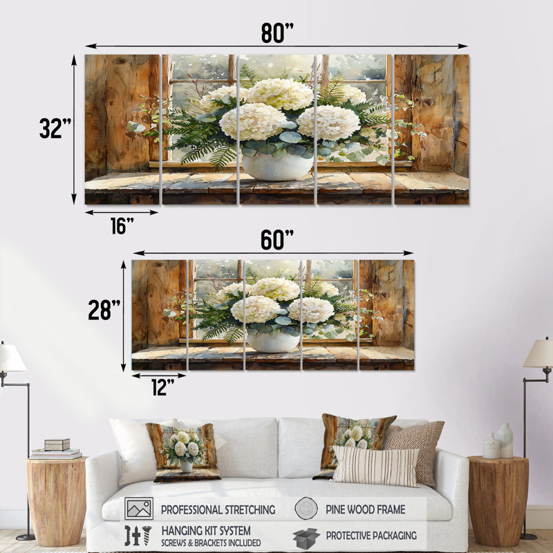 Gahagan - Hydrangea - Art mural traditionnel sur toile, H 28 po x l 60 po, 5