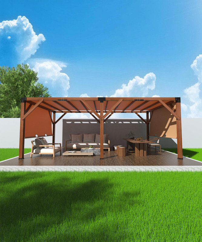 Pergola en bois 12 x 20 pi avec auvent rétractable - Structure solide pour patio, cour, terrasse, jardin