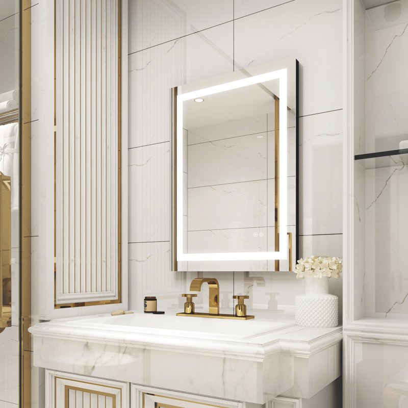 Wall Mounted LED Bathroom Mirror With Memory Function,Dimmable, Anti-Fog (Horizontal/Vertical), 28" x 20"
