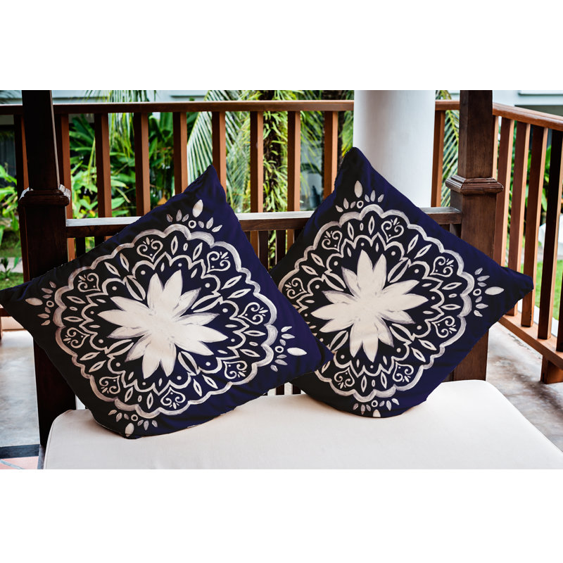 Coussin Cuban Flare, Bleu marine, 16 po x 16 po