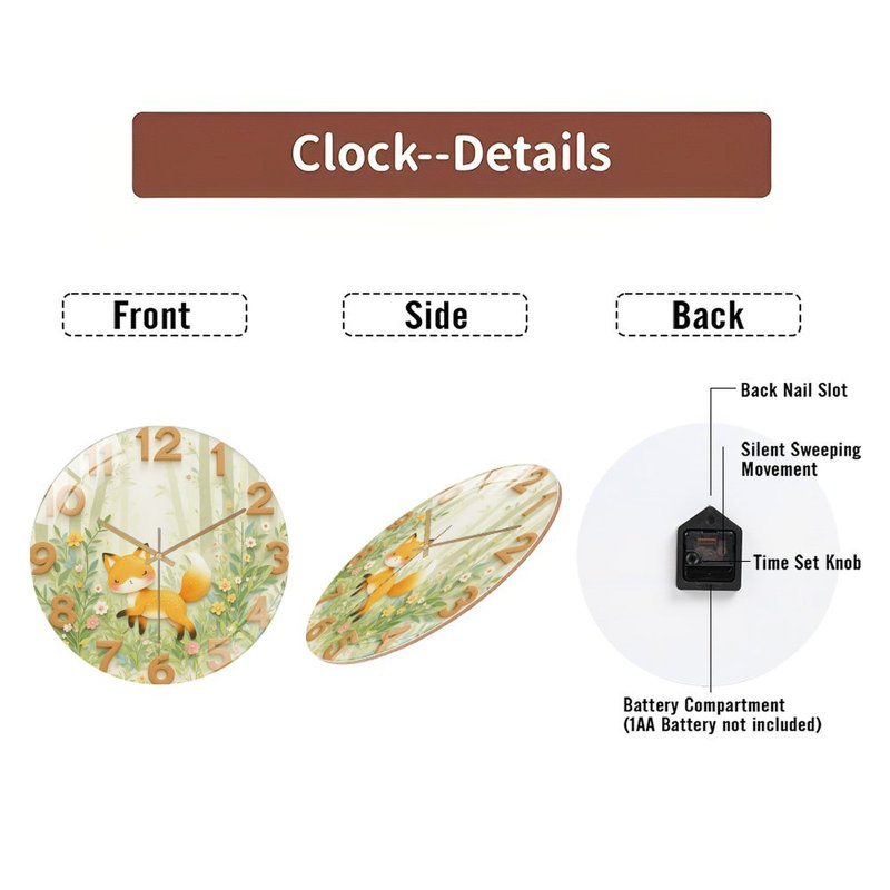 Horloge murale mignonne Fox