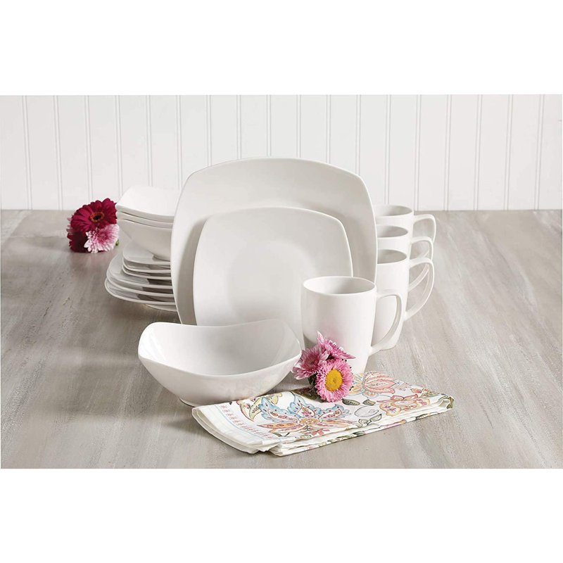 White Porcelain Square Dinnerware Set for 6