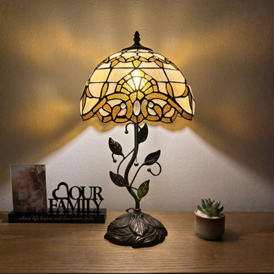 Meryem Tiffany Table Lamp Gold Stained Glass Baroque Style Lavender Included LED Bulb 22"H*12"W*12"D