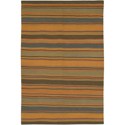 SAMPLE-Kilim Striped Handmade Kilim Wool Green/Orange Area Rug