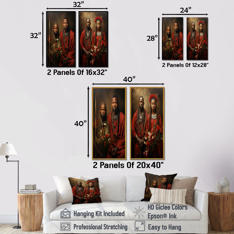 «African Maasai Warriors II» - ensemble de 2 reproductions d'art sur toile, Cadre noir, H 40 po x l 41 po