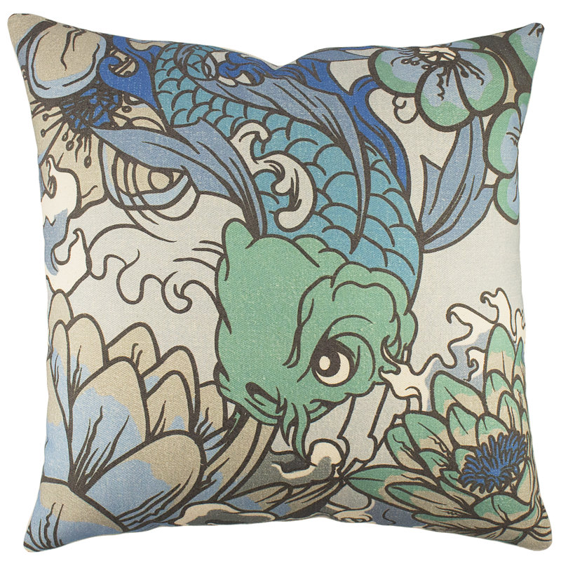 Koi Cotton Blend Reversible Throw Pillow