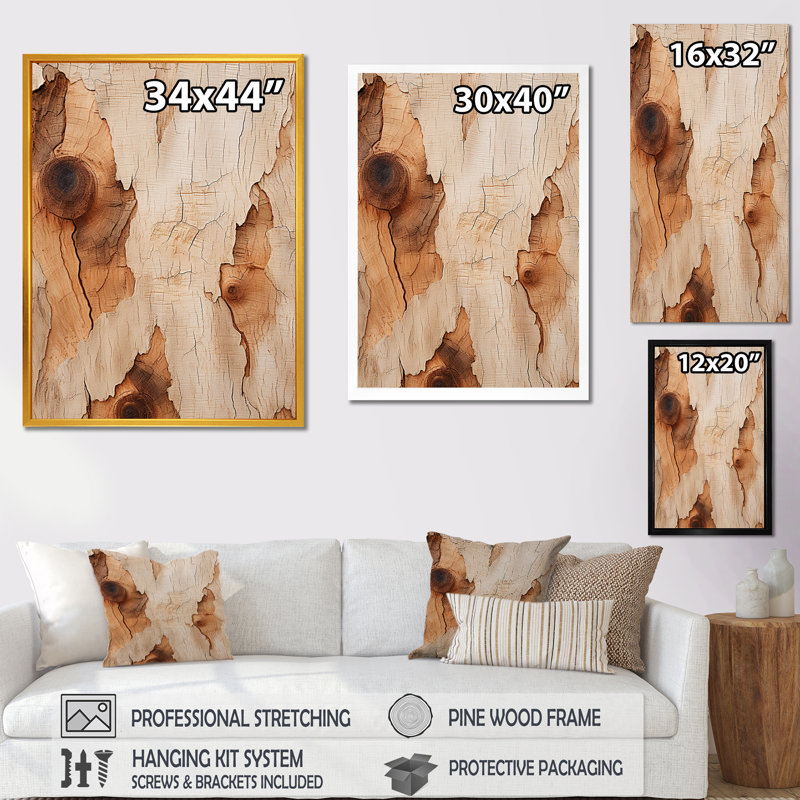 «Brown Tree Bark Essence 4», art mural arbre, Cadre simple noir, H 20 po x l 12 po x P 1 po