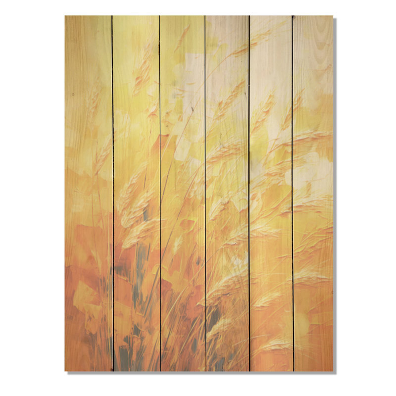 Coucher de soleil au coucher du soleil, paysage doré I - prairie, art mural sur bois de pin naturel, H 32 po x l 24 po
