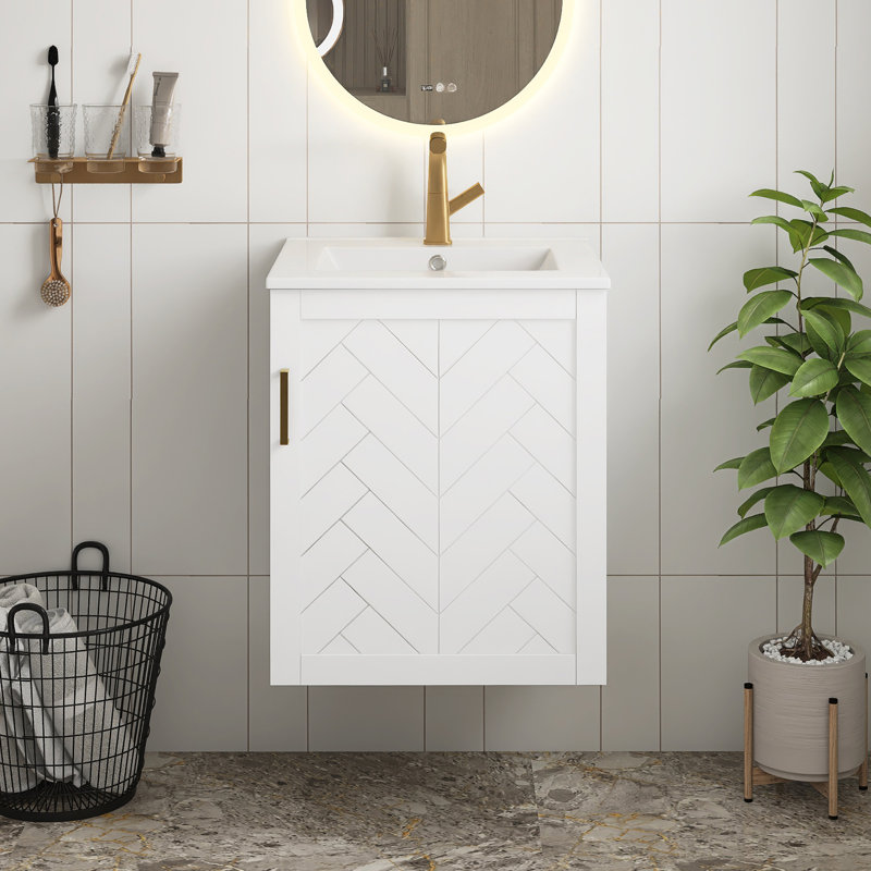Armoire de salle de bain murale blanche 20 po avec armoire latérale, porte à fermeture en douceur, meuble-lavabo moderne avec lavabo en céramique