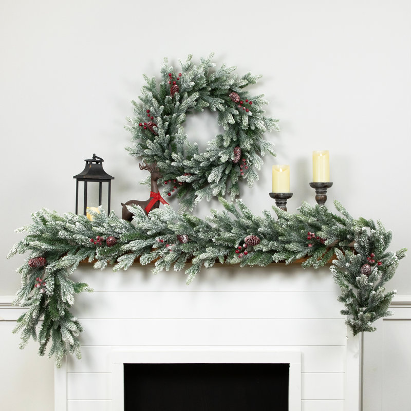 Real Touch Flocked Snowcap Grove Fir Artificial Christmas Wreath - 24" - Unlit
