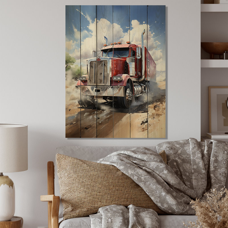 «Red Semi Truck Pride I» sur bois, H 20 po x l 10 po x P 0,78 po