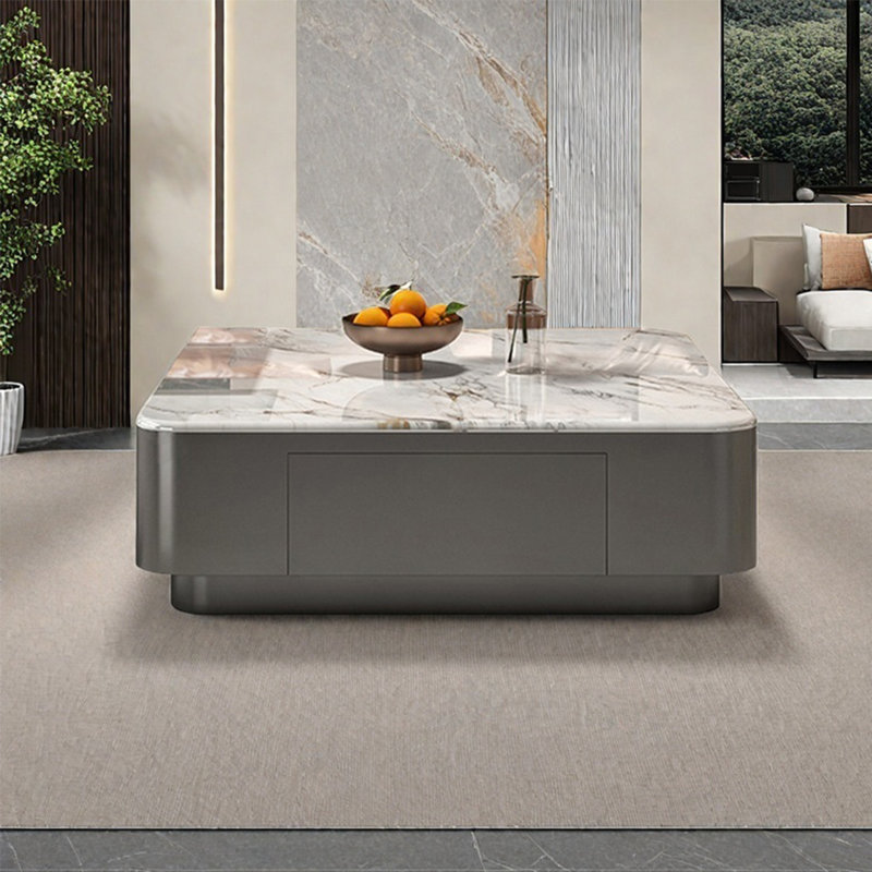 Italian square microcrystalline stone coffee table, 12.6" H x 35.4" L x 35.4" W