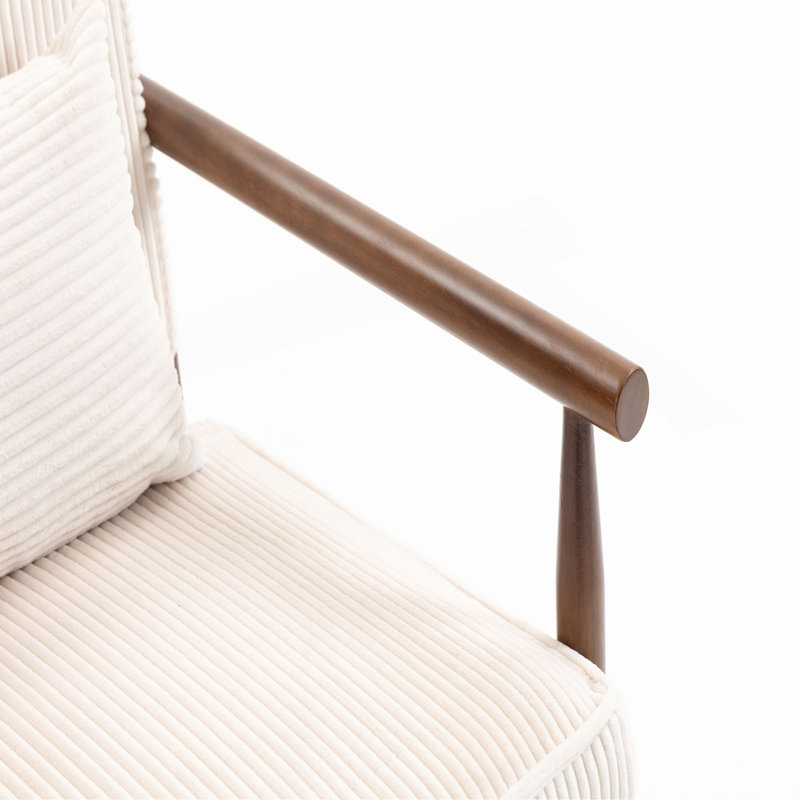 Chaise de rangement, fauteuil d'appoint moderne Mid-Century avec structure en bois, chaises de salon rembourrées avec coussin de taille, fauteuil de lecture pour véranda de chambre à coucher