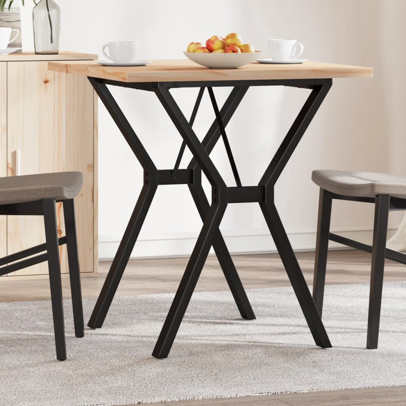 vidaXL Dining Table Y-Frame Solid Wood Pine and Steel, 75.5cm H x 70cm L x 70cm W, Brown, white and pink