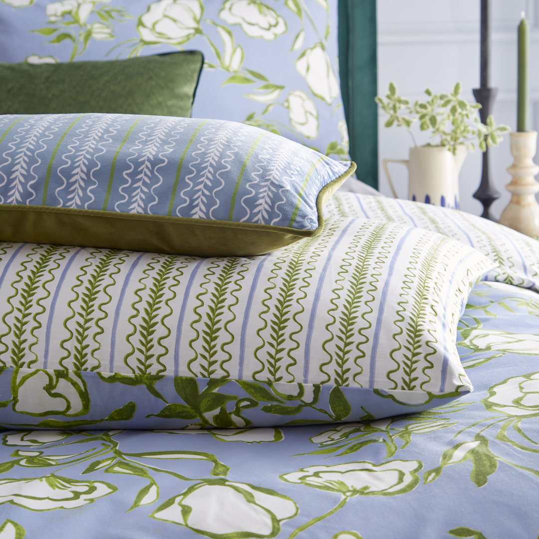 Alltawanna Blue Cotton Blend 180 TC Reversible Duvet Cover Set