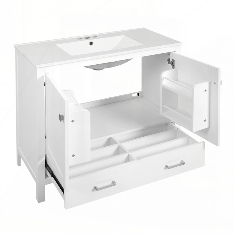 Meuble-lavabo 36 po avec lavabo en céramique, Blanc